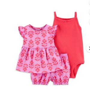 NWT Carter's Baby Girl Shorts Outfit Set, 3-Piece Floral Size 0-3 Months